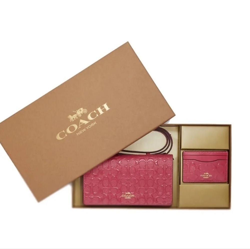 💕▪️COACH ▪️Boxed Anna Foldover Clutch Crossbody & Card Case Set PINK